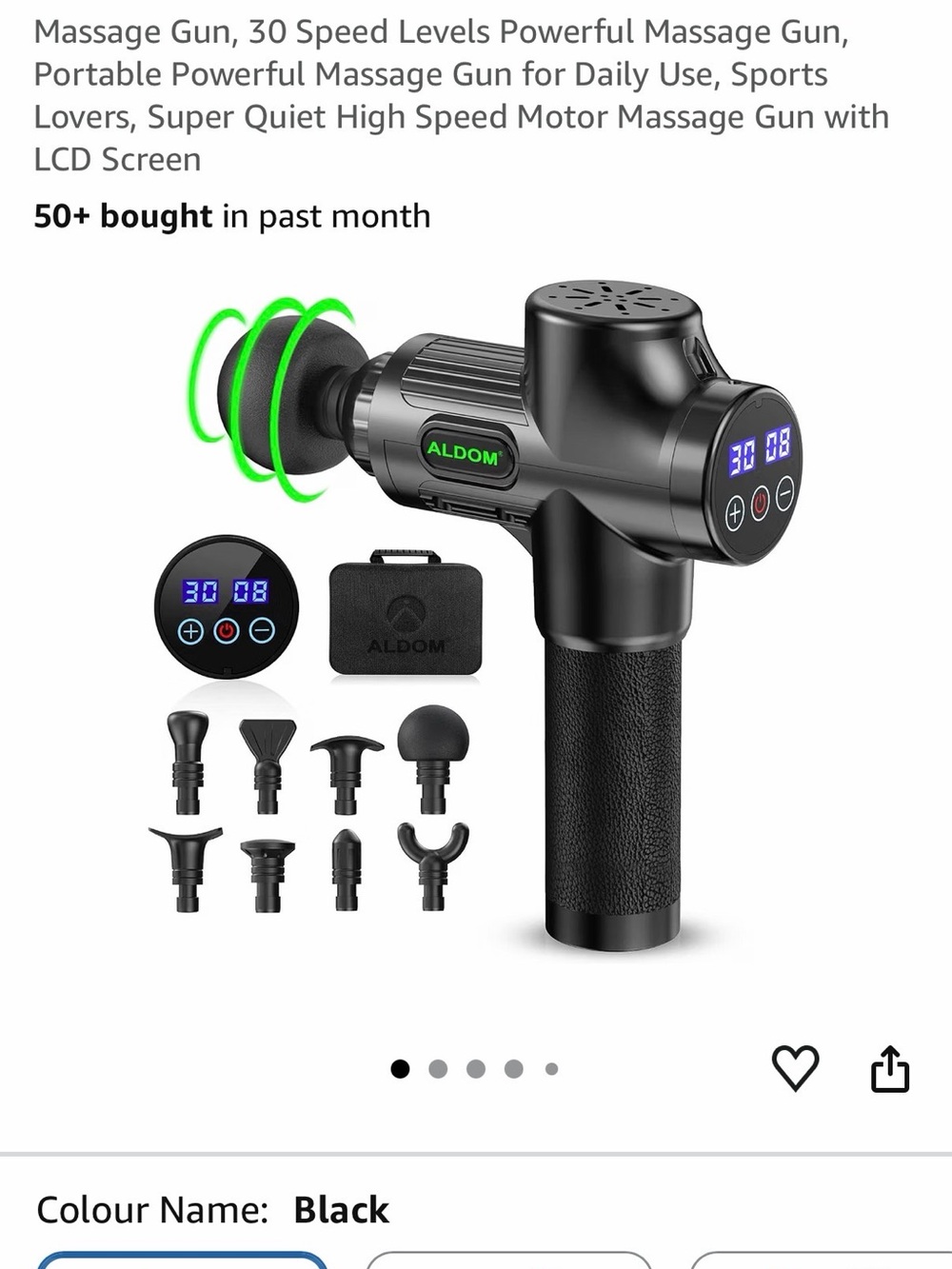 Aldom Black Massage Gun – 30-Speed Deep Tissue Percussion Massager